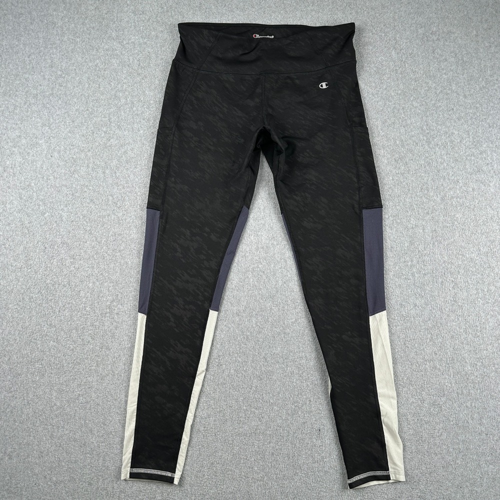 Champion Leggings Womens L Black Vapor Performance M9933P Space Dye Colorblock